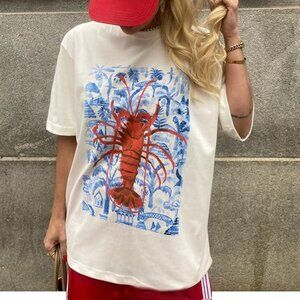 Women's Lobster Graphic Print Oversized T Shirts Summer Vintage Size L